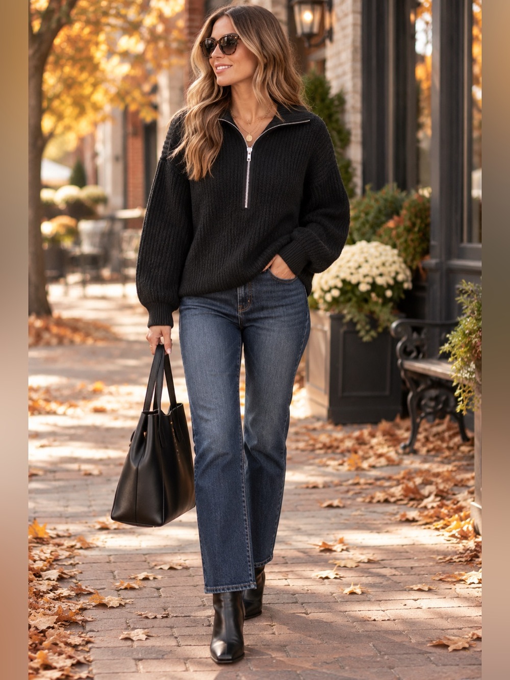 Vince Camuto Black Chunky Knit Quarter Zip Sweater Size Medium